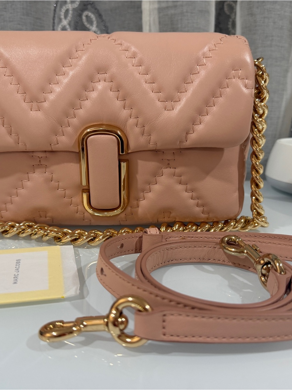 Marc Jacobs Quilted Blush Pink Leather Crossbody with Gold Hardware